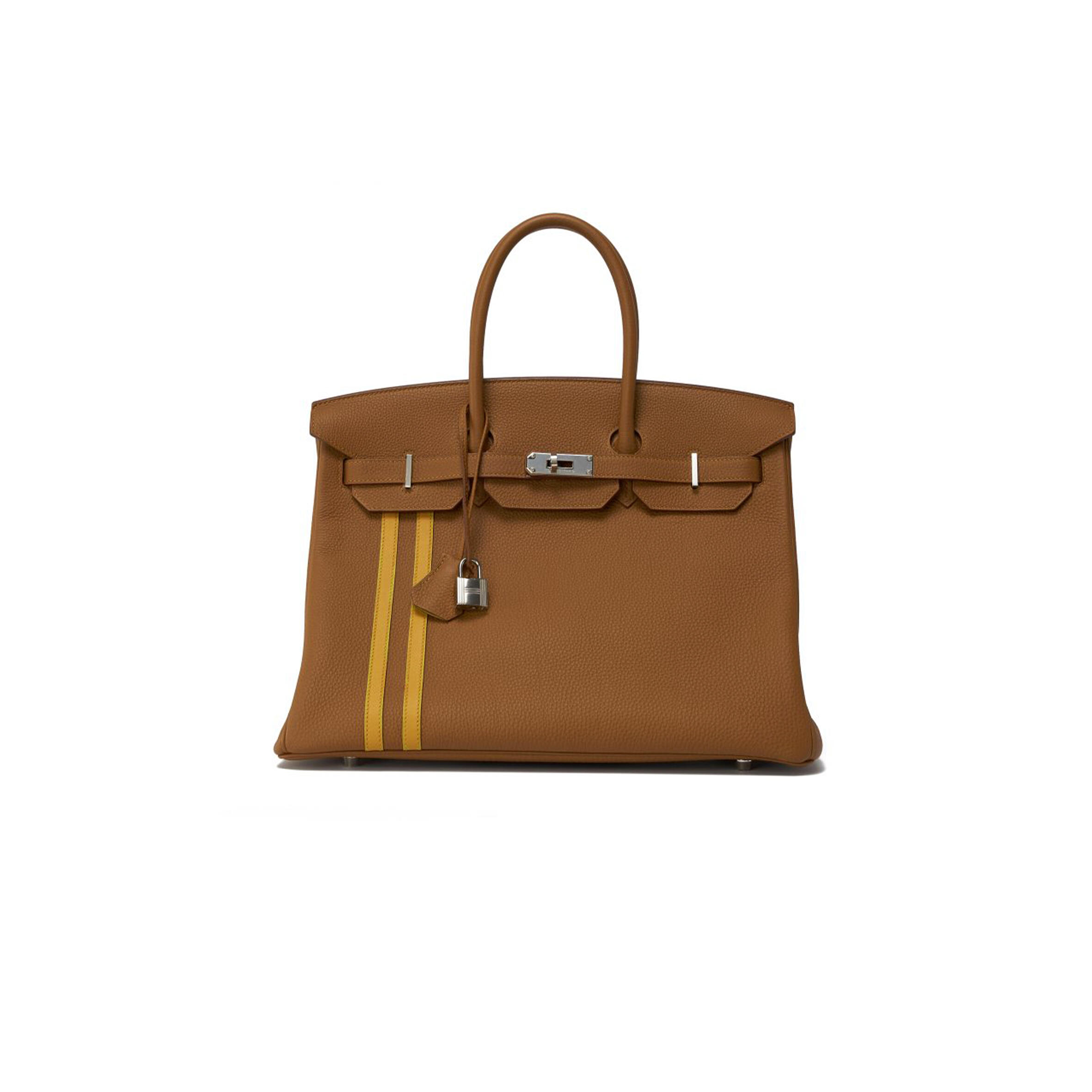 h**me5 master birkin 35 togo officier G01den brown with amber yellow palladium hardware (35*25*18cm)